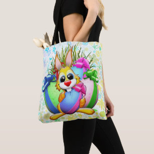 Tote Bag Lapin drôle mordant un œuf de Pâques