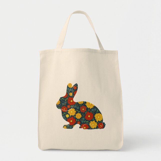 Tote Bag lapin et fleurs de lapin rétro (Devant)