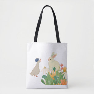 Tote Bag Lapin et Oiseau de Whimsical en Fleur - Plage de p