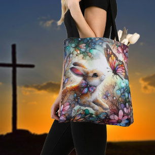 Tote Bag Lapin Et Papillon Magnifique Pâques En Verre Cathé