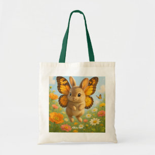 Tote Bag Lapin fantaisie mignon fleurs ailes