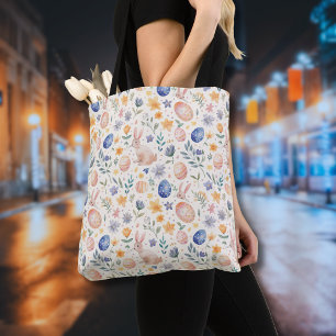Tote Bag Lapin Fleurs Œufs Pastel Aquarelle Intemporel