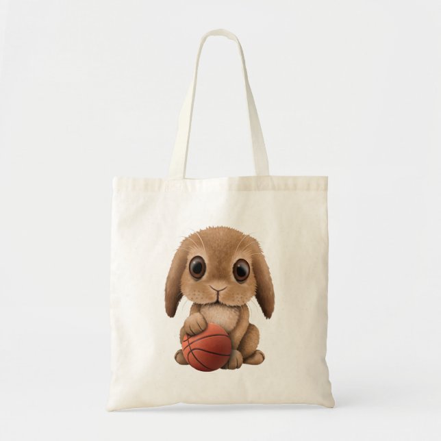 Tote Bag Lapin mignon de bébé jouant avec le basket-ball (Devant)