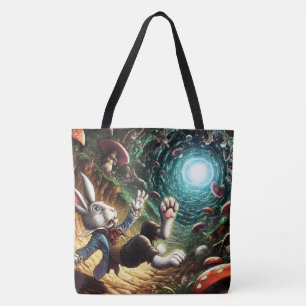 Tote Bag Lapin Paniqué Tombant Dans Le Trou Du Lapin