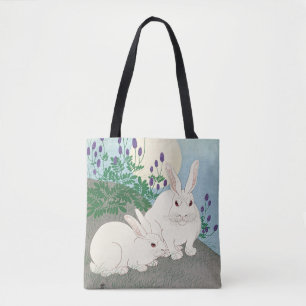 Tote Bag Lapins en Pleine lune par Ohara Koson,