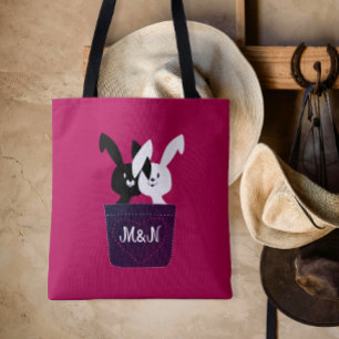Tote Bag Lapins Mignons Amoureux Sur Magenta