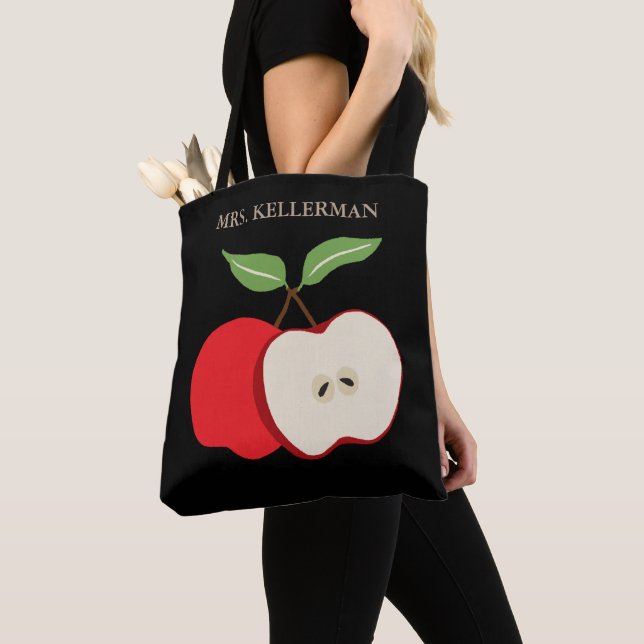 Tote Bag L'aquarelle Apple ajoutent le nom du professeur (De près)