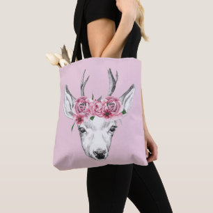 Tote Bag L'aquarelle fleurit des cerfs communs
