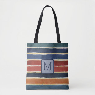 Tote Bag Larges Rayures Aquarelle Monogramme Bloc de Couleu