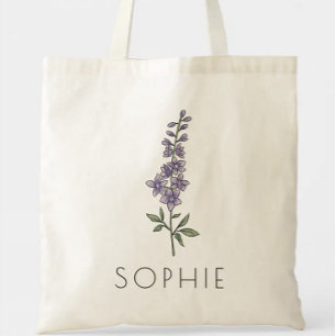 Tote Bag LARKSPUR Juillet Fleur de naissance Nom personnali