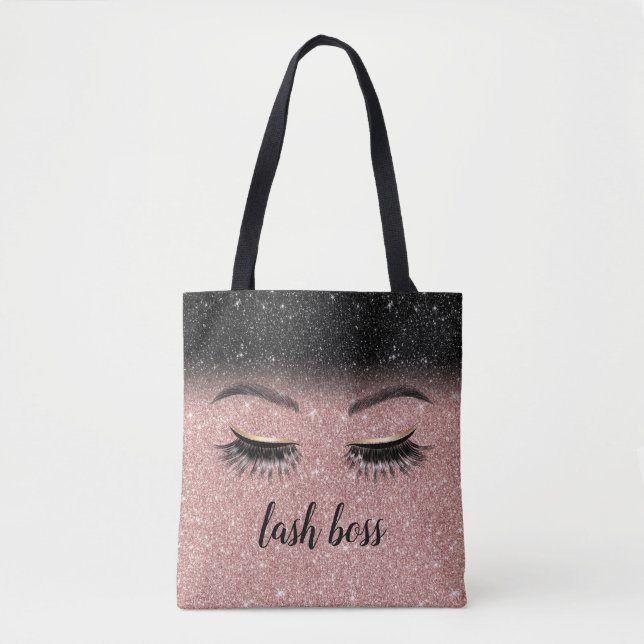 Tote Bag Lash Boss Salon Eyelash Rose Gold & Black Parties  (Devant)