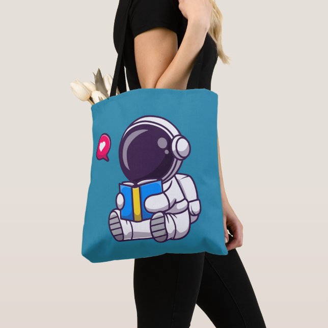 Tote Bag L'astronaute lit le livre enfants mignons (De près)