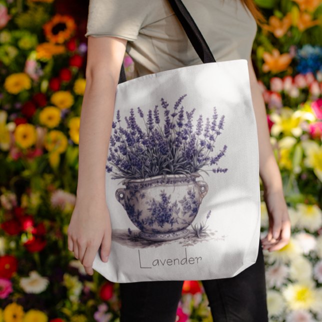 Tote Bag Lavande dans Delft Blue, personnalisable (Créateur téléchargé)