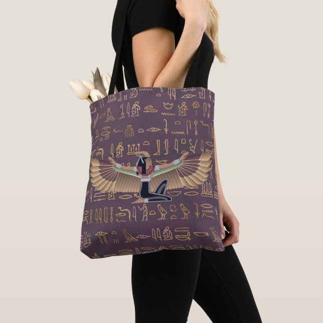 Tote Bag Lavande d'or Princesse égyptienne Hiéroglyphes (De près)