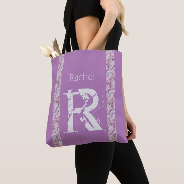Tote Bag Lavande Élégant Simple Moderne Preppy Monogramme (De près)