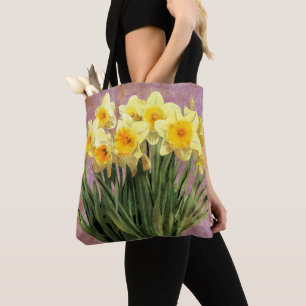 Tote Bag Lavande rustique de jonquilles jaunes de ressort