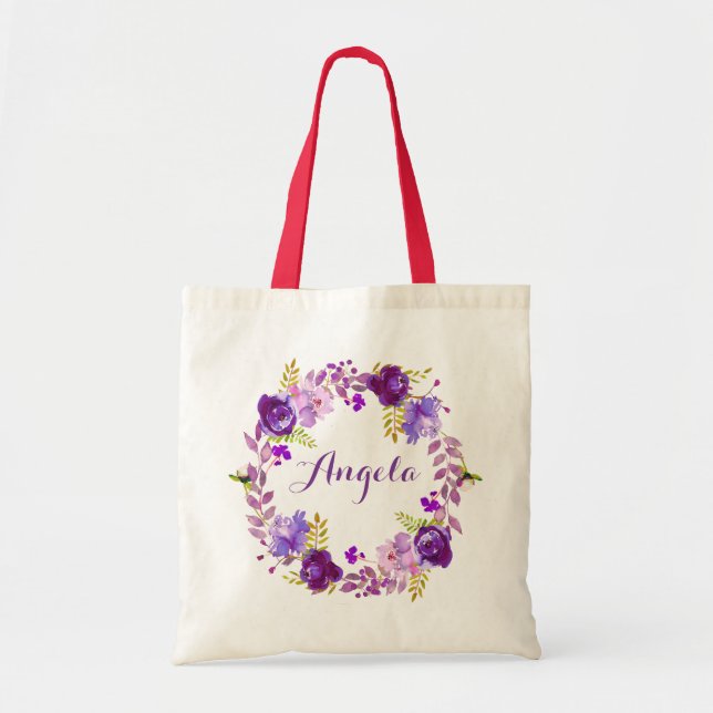 Tote Bag Lavande violette Lilac Florale Wreath Bridesmaid (Devant)
