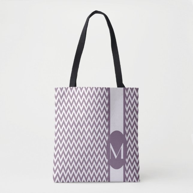 Tote Bag Lavender Elegant Chevron Design avec monogramme (Devant)
