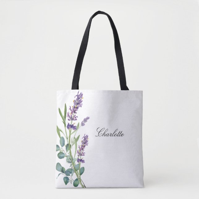 Tote Bag Lavender eucalyptus nom vert script blanc (Devant)