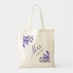 Tote Bag Lavender florales violet script mrs nom mariage