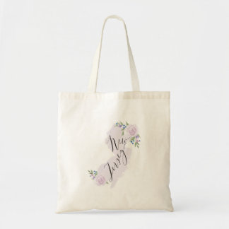 Tote Bag Lavender NJ Aquarelle Floral Home State Map