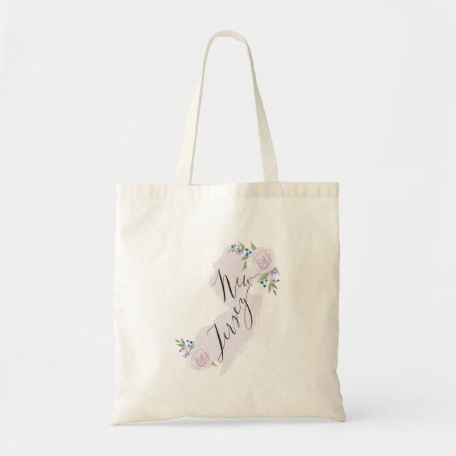 Tote Bag Lavender NJ Aquarelle Floral Home State Map (Devant)