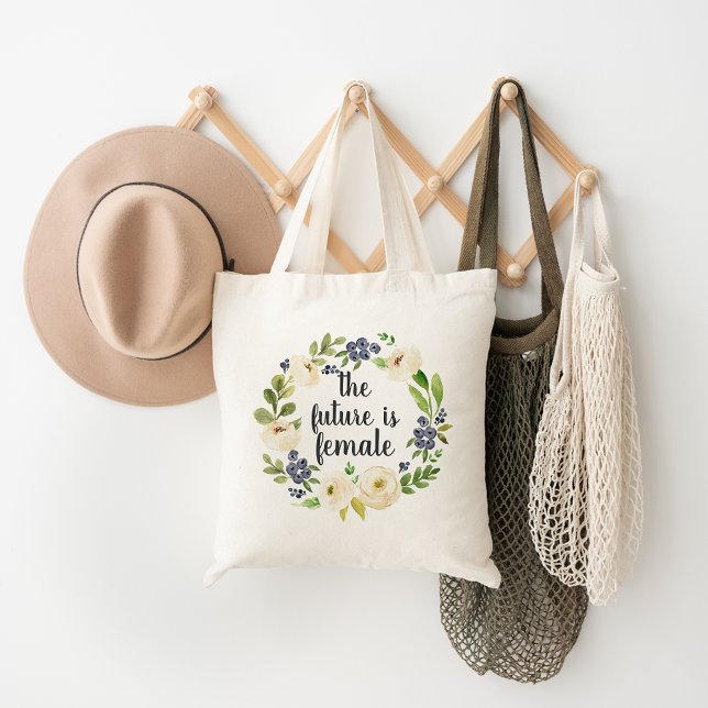 Tote Bag L'avenir est féminin | Citation florale (Créateur téléchargé)