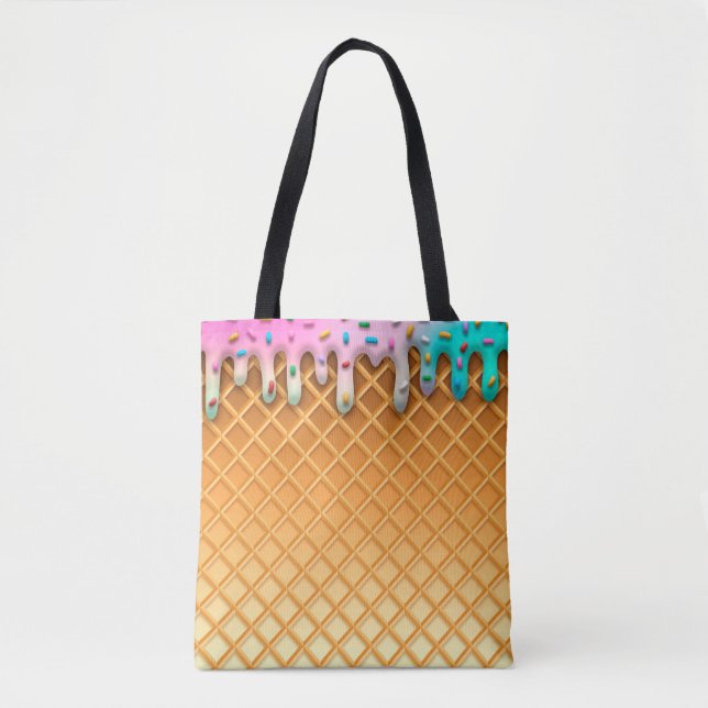 Tote Bag Lavette de crème glacée rose cône avec arroses (Devant)