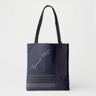 Tote Bag LavishlySur Monogramme Élégant Plum Bleu Pinstripe