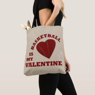 Tote Bag le basket-ball est ma valentine au coeur rouge