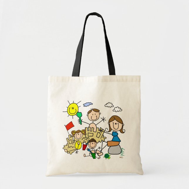 Tote Bag Le bâton figure l'amusement de plage de famille (Devant)