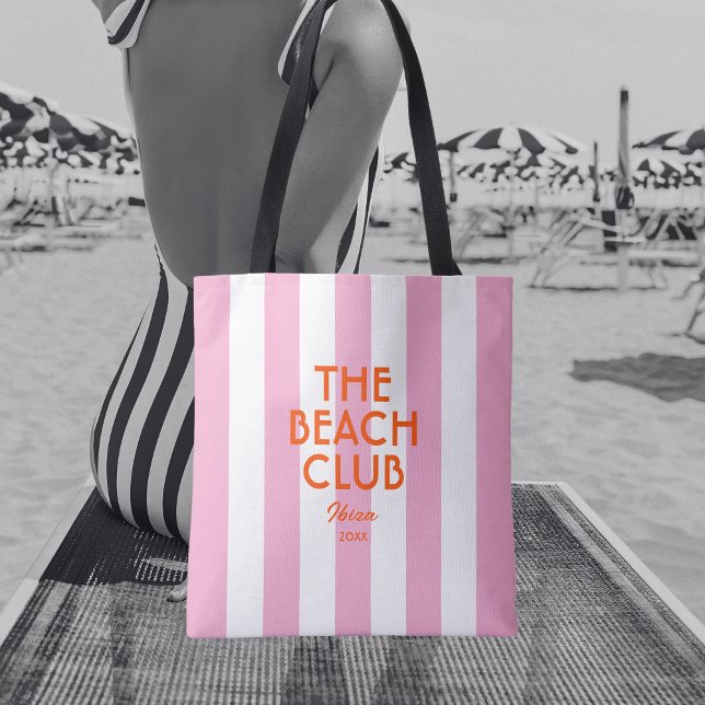 Tote Bag Le Beach Club Ibiza Pink Cabana Stripe (Créateur téléchargé)