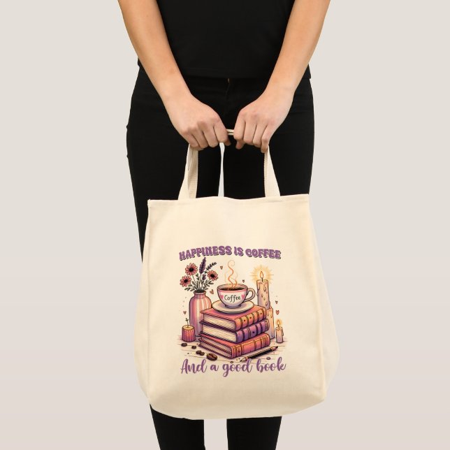 Tote Bag Le Bonheur Est Café Et Un Bon Livre (Devant (produit))