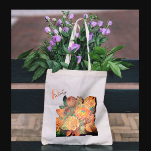 Tote Bag Le bouquet de fleurs - Peinture sur bois