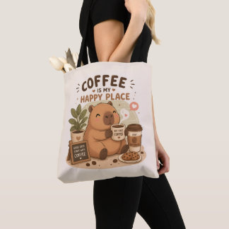 Tote Bag Le Café Est Mon Endroit Heureux Capybara Mignon Am