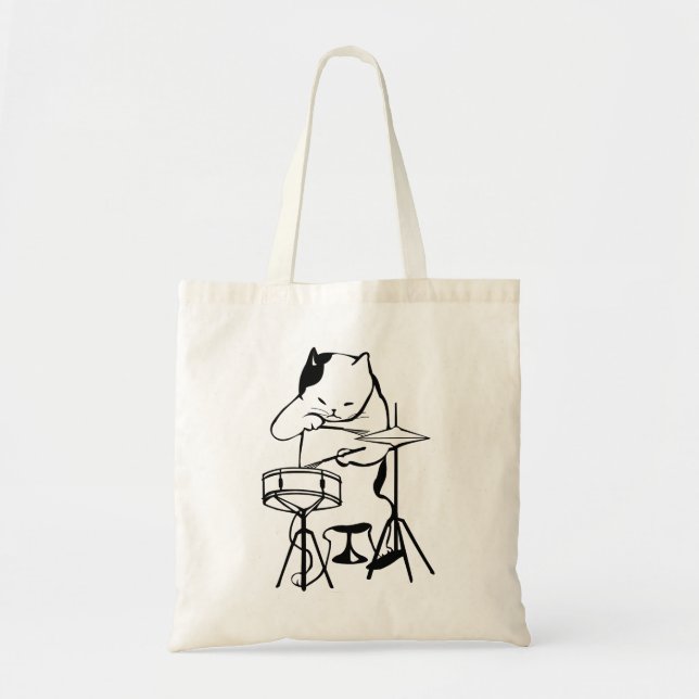 Tote Bag Le chat de batteur bat du tambour de mignon drôle (Devant)