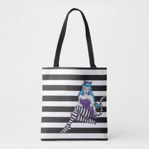 Tote Bag Le chat de Cheshire barre la rayure noire