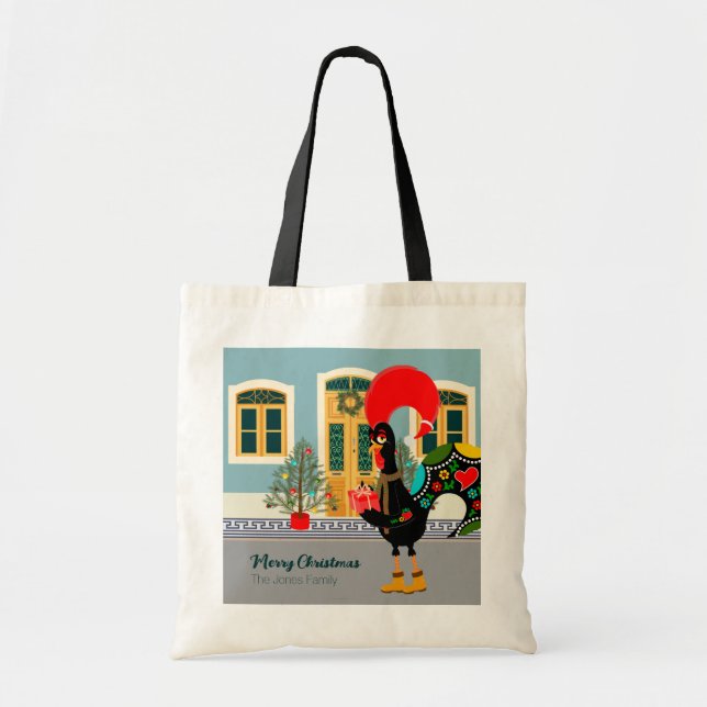 Tote Bag Le coq portugais avec un cadeau de Noël (Devant)