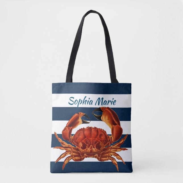 Tote Bag Le crabe rouge côtier Bandes Nautiques (Devant)