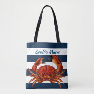 Tote Bag Le crabe rouge côtier en bandes marines