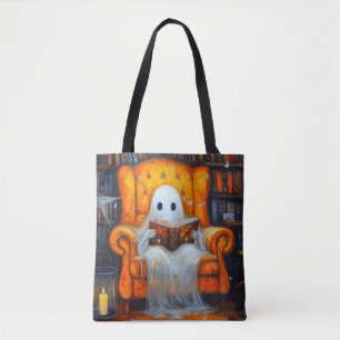 Tote Bag Le fantôme des livres Cosy Halloween Library Scè