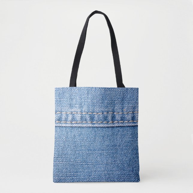 Tote Bag Le jean bleu coudre la texture du closeup.  (Devant)