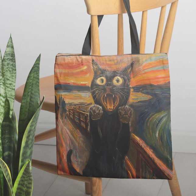 Tote Bag Le Meow (Introducing "The Scream Cat" tote bag, a purr-sonalized twist on Munch's classic scream! )