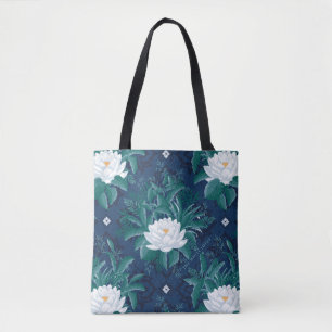 Tote Bag Le Motif blanc Lotus Midnight Lotus