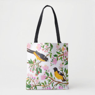Tote Bag Le motif est avec des oiseaux et des fleurs. Il es
