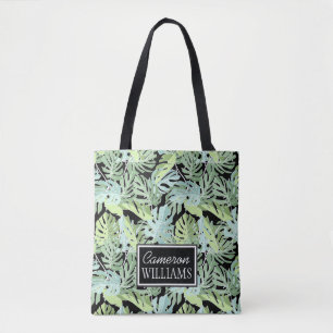 Tote Bag Le motif floral de jungle ajoutent votre nom