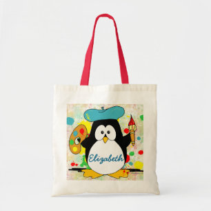 Tote Bag Le peintre de pingouin ajoutent le nom