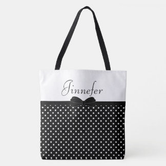 Tote Bag Le pois noir avec Papillon a personnalisé grand