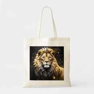 Tote Bag Le Roi : Lion majestueux doré et gris mâle,