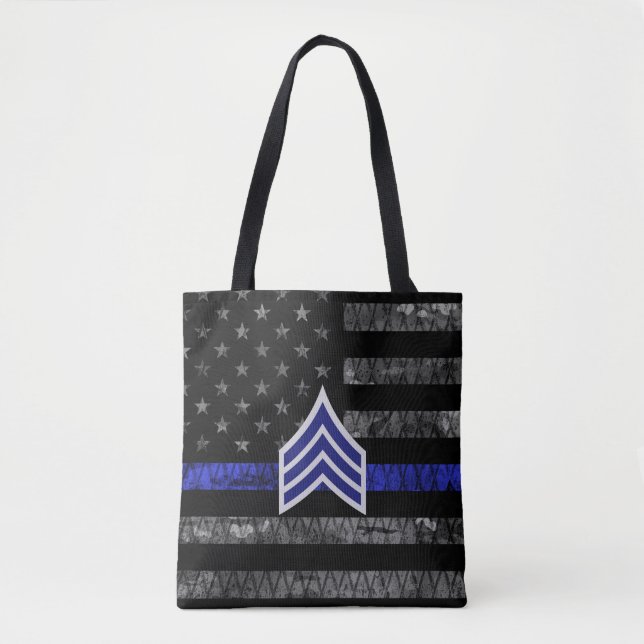 Tote Bag Le sergent Stripes Mince Ligne Bleue Distressed Dr (Devant)